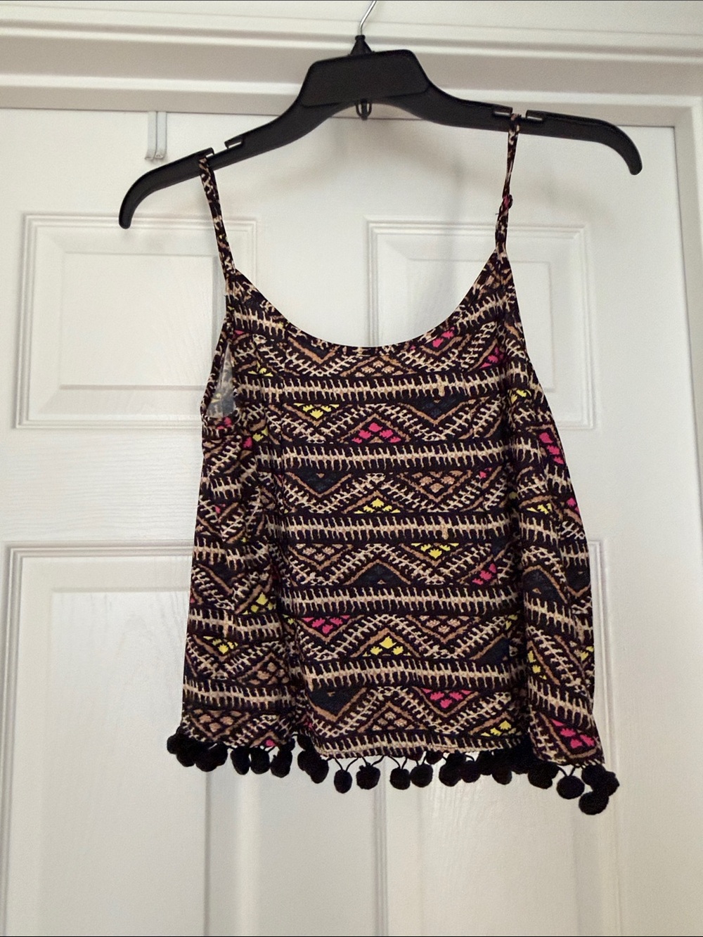 BCBGeneration Black Tribal Print Camisole with Pom Pom Hem